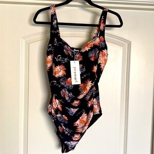 NWT Firpearl One Piece Swim Suit Women’s 14 Ruched Tummy Control Beach Floral